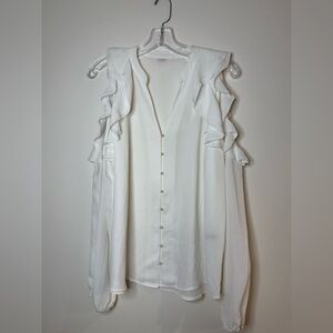 T368- Ivanka Trump White Ruffle Button-Down Blouse